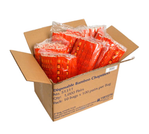 Town 9 3/4" Wooden Bamboo Chopsticks, Connected At Top, Individually Wrapped (51311)-cityfoodequipment.com