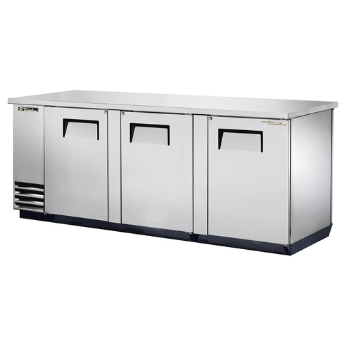 True TBB-4PT-S-HC 90 3/8" Bar Refrigerator - 3 Swinging Solid Doors, Stainless, 115v-cityfoodequipment.com