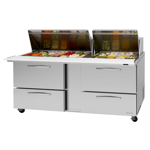 Turbo Air PST-72-30-D4-N 72" PRO Series Mega Top Sandwich/Salad Prep Table w/ Refrigerated Base, 115v-cityfoodequipment.com