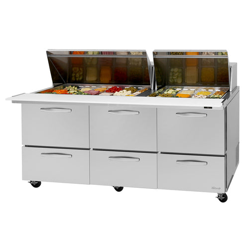 Turbo Air PST-72-30-D6-N 72 5/8" PRO Series Mega Top Sandwich/Salad Prep Table w/ Refrigerated Base, 115v-cityfoodequipment.com