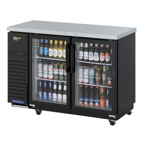 Turbo Air TBB-24-48SGD-N 49 1/8" Bar Refrigerator - 2 Swinging Glass Doors, Black, 115v-cityfoodequipment.com