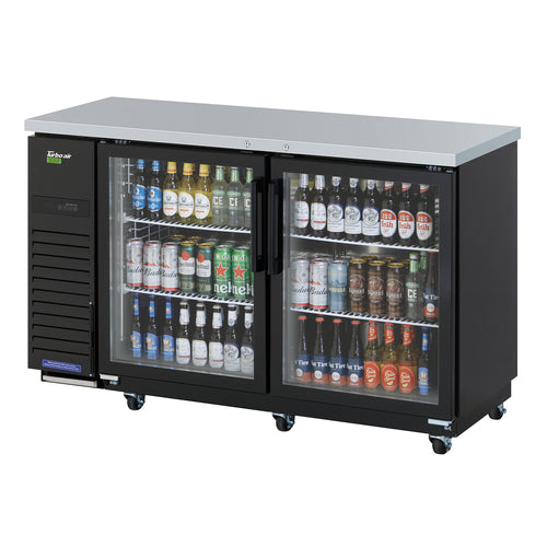 Turbo Air TBB-24-60SGD-N 61 1/8" Bar Refrigerator - 2 Swinging Glass Doors, Black, 115v-cityfoodequipment.com