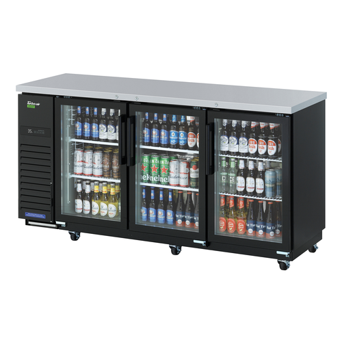 Turbo Air TBB-24-72SGD-N 73 1/8" Bar Refrigerator - 3 Swinging Glass Doors, Black, 115v-cityfoodequipment.com