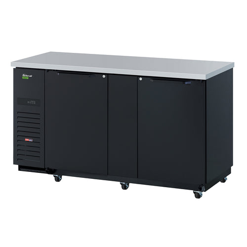 Turbo Air TBB-3SBD-N6 69" Bar Refrigerator - 2 Swinging Solid Doors, Black, 115v-cityfoodequipment.com