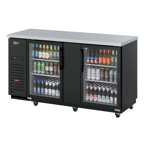 Turbo Air TBB-3SGD-N 69" Bar Refrigerator - 2 Swinging Glass Doors, Black, 115v-cityfoodequipment.com