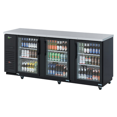 Turbo Air TBB-4SGD-N 90 3/8" Bar Refrigerator - 3 Swinging Glass Doors, Black, 115v-cityfoodequipment.com