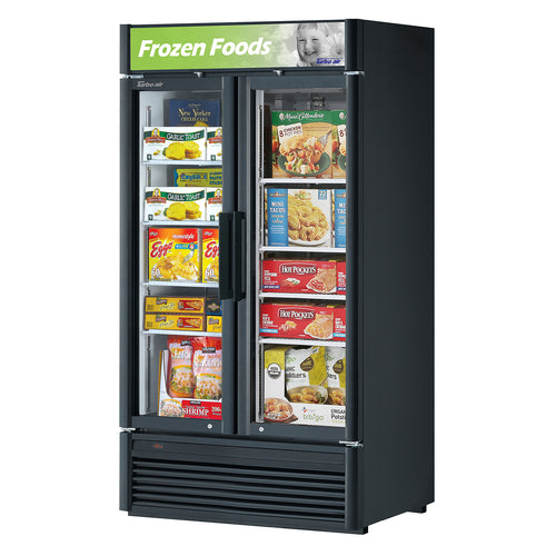 Turbo Air TGF-35SD-N 39 1/2" Two Section Display Freezer w/ Swing Doors - Bottom Mount Compressor, Black, 115v-cityfoodequipment.com