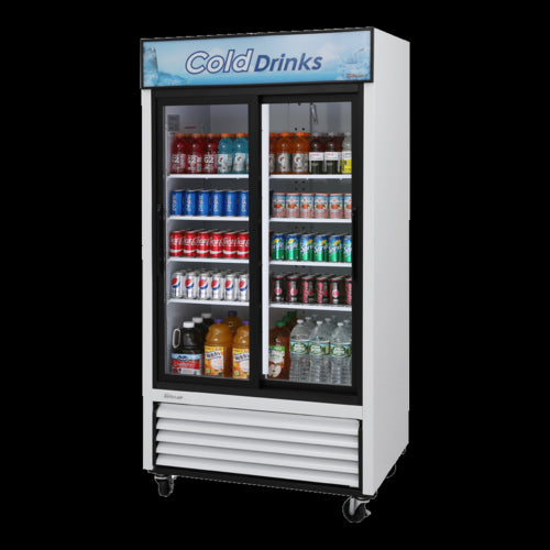 Turbo Air TGM-35R-N 41" TGM Series Two Section Glass Door Merchandiser - (2) Sliding Doors, White, 115v-cityfoodequipment.com