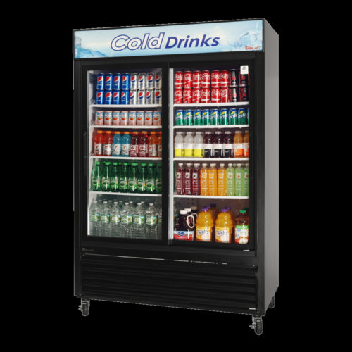 Turbo Air TGM-48R(B)-N 56" TGM Series Two Section Glass Door Merchandiser - (2) Sliding Doors, Black, 115v-cityfoodequipment.com