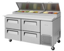 Turbo Air TPR-67SD-D4-N 67" Super Deluxe Pizza Prep Table w/ Refrigerated Base, 115v-cityfoodequipment.com