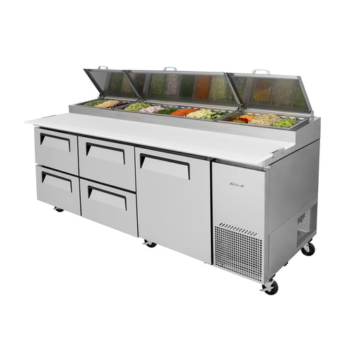 Turbo Air TPR-93SD-D4-N 93" Super Deluxe Pizza Prep Table w/ Refrigerated Base, 115v-cityfoodequipment.com