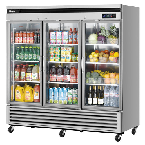 Turbo Air TSR-72GSD-N 81 7/8" Three Section Reach In Refrigerator, (3) Left/Right Hinge Glass Doors, 115v-cityfoodequipment.com