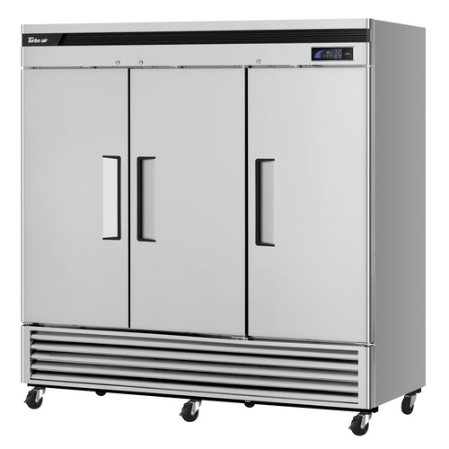Turbo Air TSR-72SD-N 81 7/8" Three Section Reach In Refrigerator, (3) Left/Right Hinge Solid Doors, 115v-cityfoodequipment.com