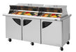 Turbo Air TST-72SD-30-N-DS 72 5/8" Super Deluxe Mega Top Dual Sided Sandwich/Salad Prep Table w/ Refrigerated Base, 115v-cityfoodequipment.com