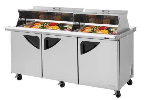 Turbo Air TST-72SD-30-N-DS 72 5/8" Super Deluxe Mega Top Dual Sided Sandwich/Salad Prep Table w/ Refrigerated Base, 115v-cityfoodequipment.com
