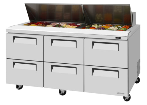 Turbo Air TST-72SD-D6-N 72 5/8" Super Deluxe Mega Top Sandwich/Salad Prep Table w/ Refrigerated Base, 115v-cityfoodequipment.com
