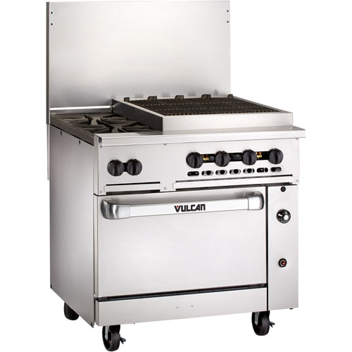 Vulcan 36C-2B24CBN 36" 2 Burner Gas Range w/ Charbroiler & Convection Oven, Natural Gas-cityfoodequipment.com