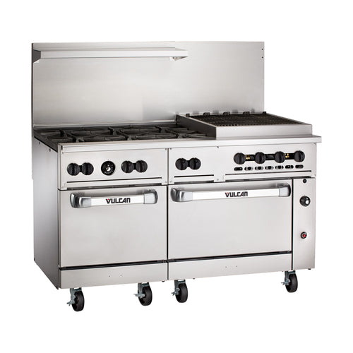 Vulcan 60SC-6B24CBP 60" 6 Burner Gas Range w/ Charbroiler, (1) Standard Oven & (1) Convection Oven, Liquid Propane-cityfoodequipment.com