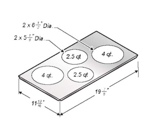 Wells 20434 Adapter Top for 12 x 20" Square Warmer, Holds (2) 4 & 2.5-qt Inset-cityfoodequipment.com