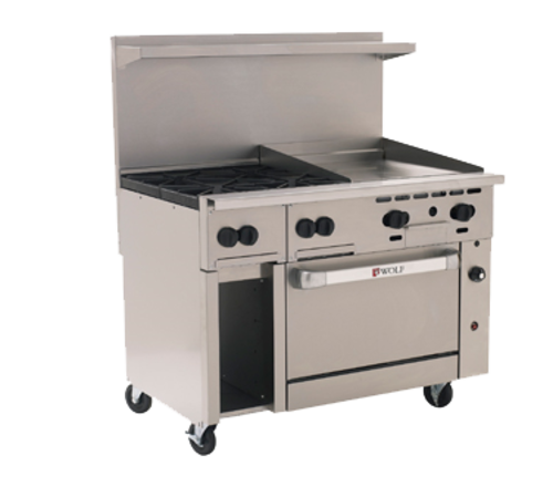 Wolf C48S-4B24G 48" 4 Burner Gas Range W/ Griddle & Standard Oven, Natural Gas-cityfoodequipment.com