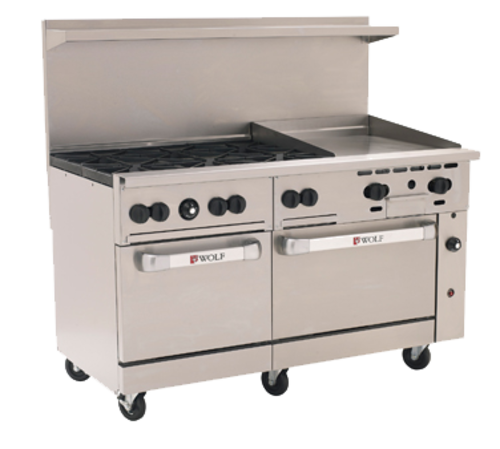 Wolf C60SS-6B24G 60" 6 Burner Gas Range w/ Griddle & (2) Standard Ovens, Natural Gas-cityfoodequipment.com