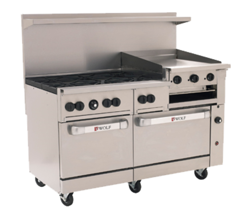 Wolf C60SS-6B24GB 60" 6 Burner Gas Range w/ Griddle & (2) Standard Ovens, Natural Gas-cityfoodequipment.com