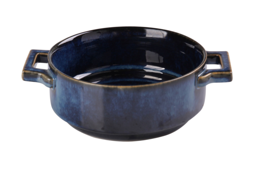 Yanco BL-907 20 Oz Round Bake Dish W/ Handle - Ceramic, Blue Star-cityfoodequipment.com