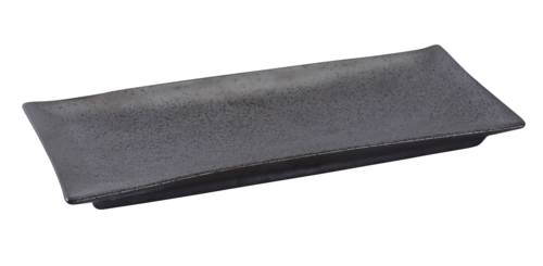 Yanco DB-413 Rectangular Diamond Black Plate - 12" X 5 1/4", Porcelain, Black-cityfoodequipment.com