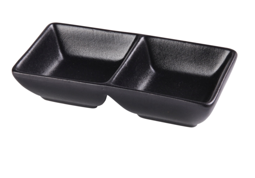 Yanco NB-4032 Rectangular Sauce Dish W/ (2) 1 1/2 Oz Compartments - Ceramic, Noble Black-cityfoodequipment.com
