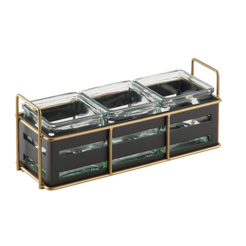 Cal-Mil 22091-90 Rectangular 3 Compartment Condiment Jar Display - Clear/Black-cityfoodequipment.com