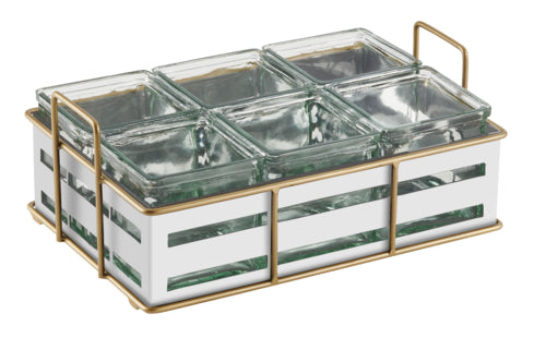 Cal-Mil 22092-15 Rectangular 6 Compartment Condiment Jar Display - Clear/White-cityfoodequipment.com