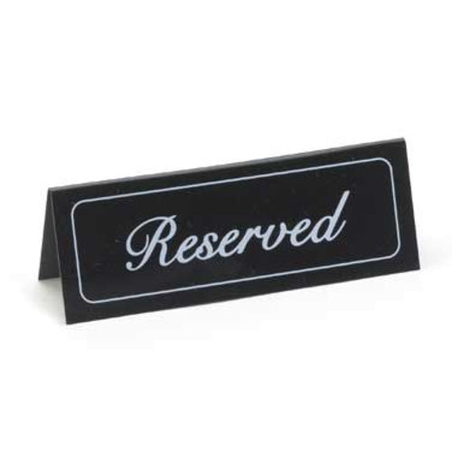 Cal-Mil 285 Reserved Table Tent Sign - 2" x 5 3/4", Black/White-cityfoodequipment.com