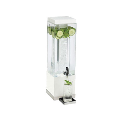 Cal-Mil 3002-3-55 3 gal Beverage Dispenser w/ Ice Tube - Plastic Container, White/Stainless Base-cityfoodequipment.com