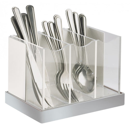 Cal-Mil 3015-55 3 Bin Luxe Flatware Holder - White, Stainless Steel-cityfoodequipment.com