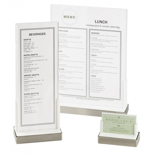 Cal-Mil 3016-811-55 Tabletop Menu Card Holder - 9" x 12", Stainless-cityfoodequipment.com