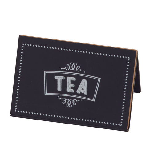 Cal-Mil 3047-4 "Tea" Chalkboard Table Tent Sign - 3"W x 2"D x 2"H, Black/White-cityfoodequipment.com