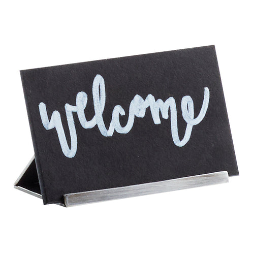 Cal-Mil 3049-32 Chalkboard Table Sign - 3"W x 2"H, Stainless Base, Black-cityfoodequipment.com