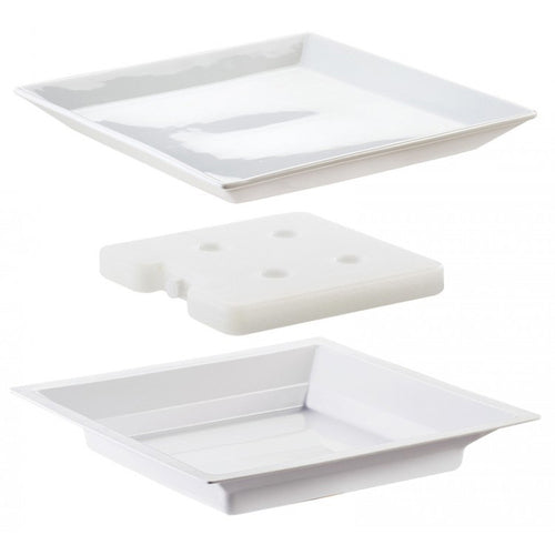 Cal-Mil 3063 11" Cold Concept Plate Set w/ Cold Pack - Porcelain, White-cityfoodequipment.com