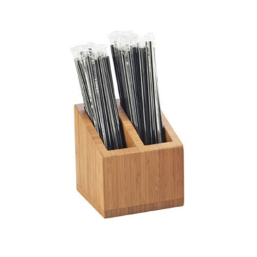 Cal-Mil 3308-60 2 Compartment Straw Holder - 5" x 5" x 5 1/2", Bamboo-cityfoodequipment.com