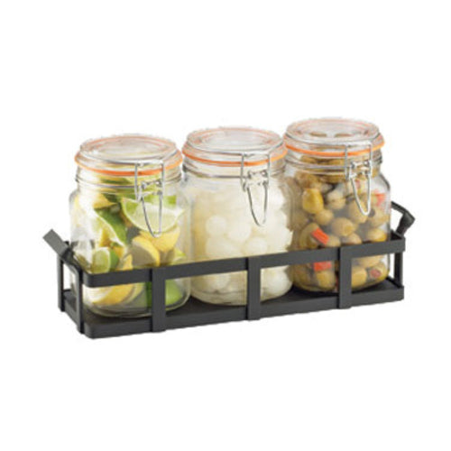 Cal-Mil 3336-13 Rectangular 3 Compartment Condiment Jar Display - Clear/Black-cityfoodequipment.com