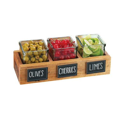 Cal-Mil 3406-3 Rectangular 3 Compartment Condiment Jar Display - Clear/Brown-cityfoodequipment.com