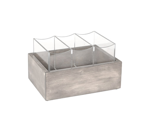 Cal-Mil 3408-110 3 Compartment Flatware Holder - 9"W x 6"D x 5 1/4"H, Pine Wood, Gray Wash-cityfoodequipment.com