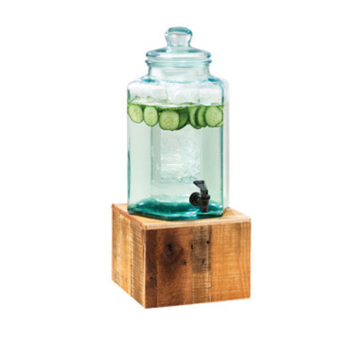 Cal-Mil 3422-2INF Madera 2 Gallon Hexagon Glass Beverage Dispenser w/ Infusion Chamber - Wood Base-cityfoodequipment.com