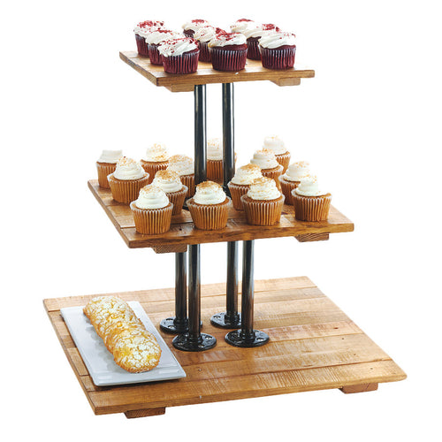 Cal-Mil 3428-99 3 Level Display Riser Shelf - 20 3/4"L x 20 3/4"W x 20"H, Metal Frame/Wood Shelves-cityfoodequipment.com