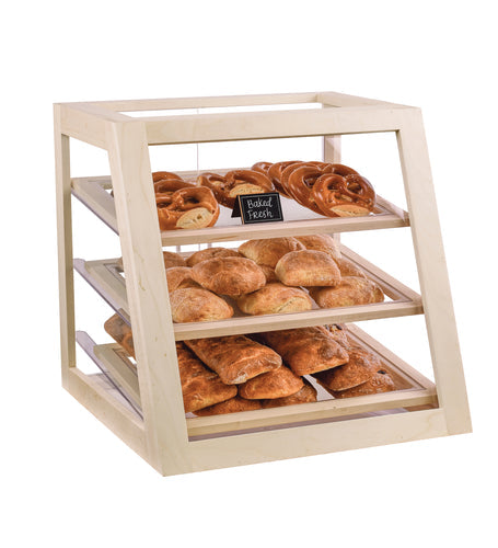 Cal-Mil 3432-71 3 Tier Pastry Display Case w/ Rear Doors - 21"W x 21 1/2"D x 21 1/2"H, Blonde Maple-cityfoodequipment.com