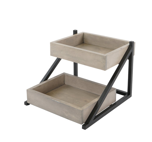 Cal-Mil 3448-110 2 Level Tiered Merchandiser - 16 1/2" x 15 1/2" x 12", Gray Washed Pine Wood/Metal-cityfoodequipment.com