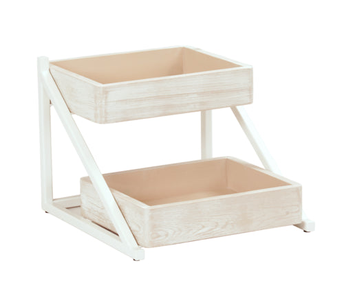 Cal-Mil 3448-113 2 Tier Display Stand - 16 1/2" x 15 1/2" x 12"H, Pine Wood, White-Washed-cityfoodequipment.com