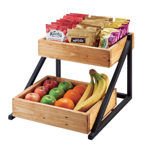 Cal-Mil 3448-99 2 Tier Display Stand w/ Wood Trays - 16 1/2"W x 15 1/2"D x 12"H, Metal, Black-cityfoodequipment.com