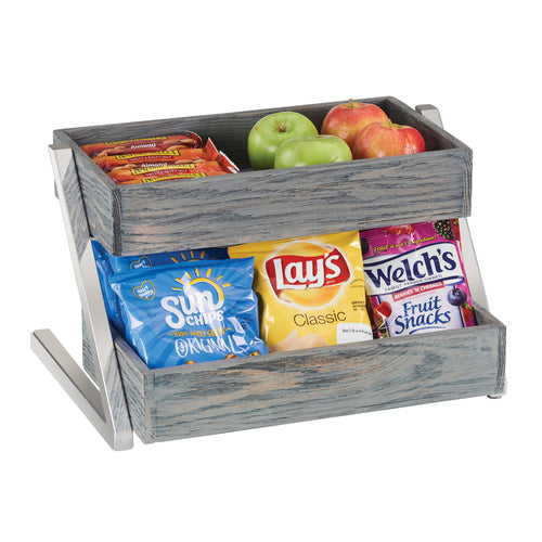 Cal-Mil 3449-2-83 2 Level Tiered Merchandiser - 16"L x 20"W x 9 1/2"H, Wood Bins/Metal Frame-cityfoodequipment.com