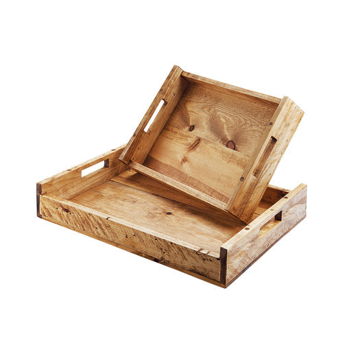 Cal-Mil 3454-1014-99 Rectangular Serving Tray w/ Handles - 17 1/4"W x 12 1/2"D, Reclaimed Wood-cityfoodequipment.com